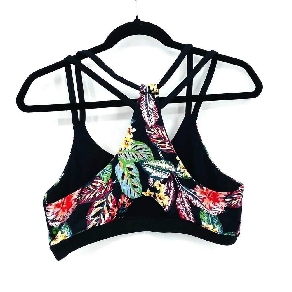 MINKPINK Move Black Colorful Floral Print Strappy Wireless Sports Bra Size Large - Picture 2 of 3